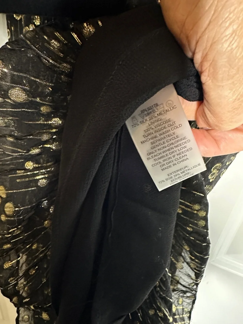 Elie Tahari Silk Blend Black Gold Midi Dress SzL